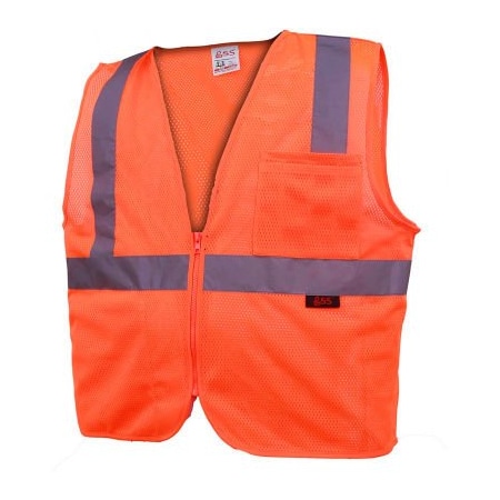 GSS Safety 1002 Standard Class 2 Mesh Zipper Safety Vest, Orange, XL